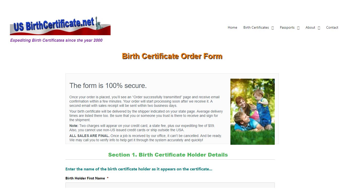 Order - US Birth Certificate