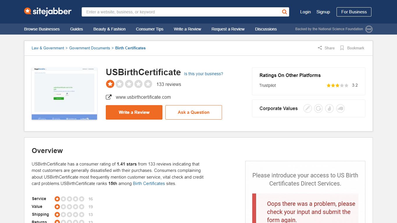 USBirthCertificate Reviews - 132 Reviews of ... - Sitejabber